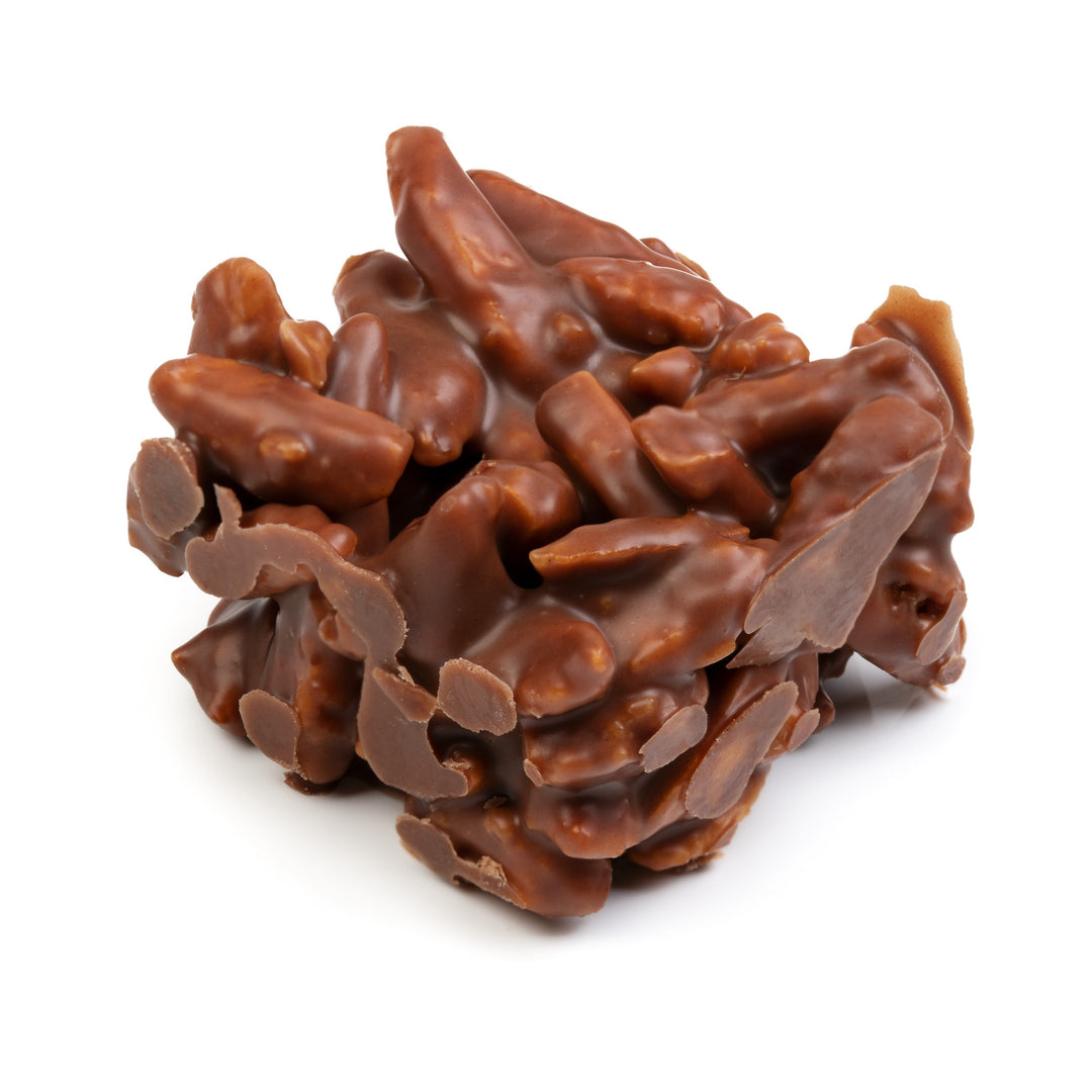 Rococo Chocolates London | Milk chocolate and dark chocolate clusters of caramelised almond slivers