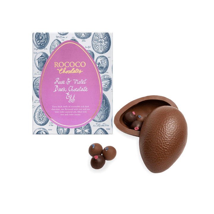 Rose & Violet Dark Chocolate Easter Egg - Rococo Chocolates